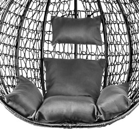 Čierne závesné kreslo KOKON bez stojanu, sivý vankúš