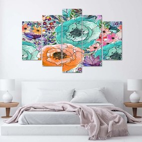 Obraz na plátně pětidílný Barevné květiny Abstraktní - 150x100 cm