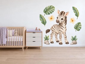 Zebřička mezi tropickými listy arch 56 x 75 cm