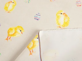 Biante Dekoračný záves TF-074 Kuriatka a kraslice na béžovom 140x210 cm