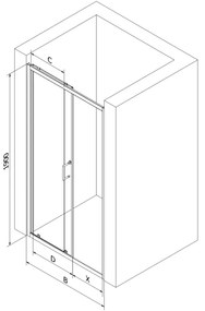 Mexen Apia, posuvné dvere do otvoru 120 x 190 cm, 6mm číre sklo, čierny profil, 845-120-000-70-00