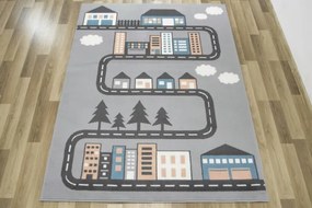 Detský  koberec  Kids 534451/95844 - Uličky pomedzi domčeky, sivý