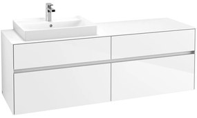 VILLEROY &amp; BOCH Collaro závesná skrinka pod umývadlo na dosku (umývadlo vľavo), 4 zásuvky, 1600 x 500 x 548 mm, Glossy White, C02200DH