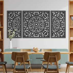 Drevená nástenná dekorácia trojdielna mandala do interiéru | SENTOP HDF0514-B