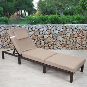 Záhradné lehátko HWC-A51 - krémové vankúše premium 10cm - hnedá