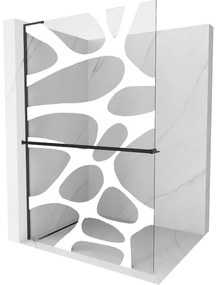 Mexen Kioto+ L, sprchová zástena Walk-In s poličkou a vešiakom 120 x 200 cm, 8mm číre sklo biely vzor, čierny profil, 800-120-123-70-97