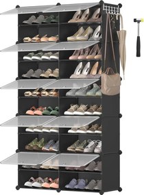 Topánková skriňa, 10 priehradková modulárna úložná jednotka, 32 x 165 x 125 cm, čierna