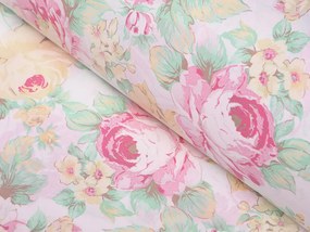 Biante Bavlnené posteľné obliečky Sandra SA-140 Veľké ružové kvety na bielom Dvojlôžko francúzske 240x200 a 2ks 70x90 cm