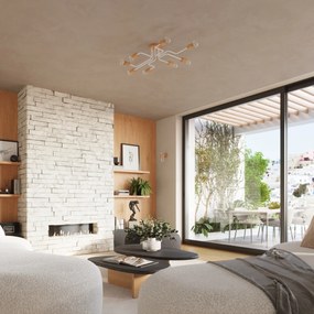 Stropné svietidlo Timbo 6, drevené telo svietidla, w