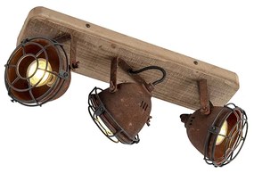 Priemyselný reflektor hrdzavohnedý s dreveným sklonom 3-svetlo - Gina