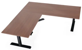 Výškovo nastaviteľný stôl OfficeTech Angle, 180 x 200 cm, čierna podnož, orech