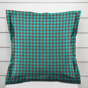 Biante Bavlnená obliečka na vankúš s lemom Olivia OL-007 Tyrkysovo-hnedá kocka malá 60 x 60 cm