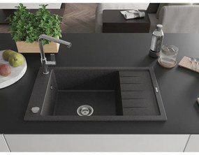 Mexen Elias, 1-komorový granitový drez 795x480x200 mm a drezová batéria Flora, čierna škvrnitá, 6511-76-670401-00