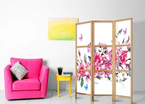 Artgeist Japonský paraván - Japanese Style: Flowers and Butterflies [Room Dividers] Veľkosť: 135x161