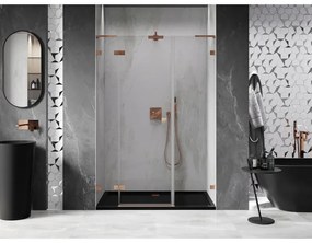 Mexen Lunar L, ľavé otočné sprchové dvere 135 cm, 8mm číre sklo, medený matný profil, 834SL-135-050-65-00-L