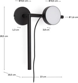 Čierne kovové LED nástenné svietidlo so stmievačom do zásuvky Orey – Kave Home