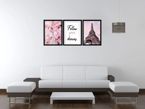Gario Sada plagátov Pink Paris - 3 dielna Farba rámu: Zlatá, Veľkosť: 135 x 63 cm