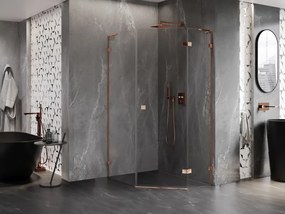 Mexen Lunar, L päťuholníkový sprchový kút s pravým sklonom 90 x 100 cm, 8mm číre sklo, profil ružové zlato, 831L-090P-100L-60-00-P