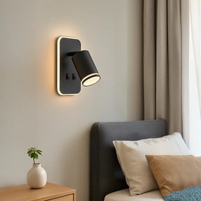 Nástenné svietidlo Pipe Ring, 1x čierne kovové tienidlo + 1x LED 6w, b, vypínač