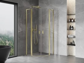 Mexen Mist L, štvrťkruhový sprchový kút s 2-krídlovými dverami, 90 x 90 cm, 8mm číre sklo, zlatý lesklý profil, 8A32L-090-090-50-00
