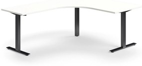 Kancelársky stôl QBUS, rohový, 1600x2000 mm, T-rám, čierny rám, biela