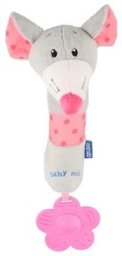 BABY MIX Detská pískacia plyšová hračka s hryzátkom Baby Mix myška sivá