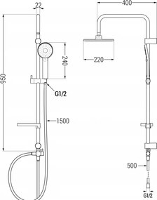 Mexen sprchový set X40 s hornou hlavicou  22 cm, grafitová, 7984040091-66