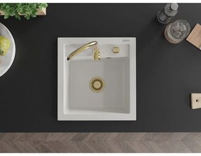 Mexen Vito, granitový drez 520x490x210 mm, 1-komorový, biela so zlatým sifónom, 6503521000-20-G