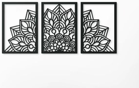 drevko Viacdielna mandala na stenu Kvet Rozmer obrazu: 29,5 x 65 cm, Farba dekorácie: Čierna