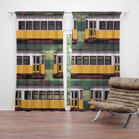 Sablio Záves Lisabonské historické električky Zelený Pattern: 2ks 140x250cm
