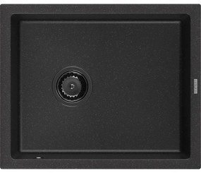 Mexen Pedro, granitový drez 560x460x200 mm, 1-komorový, čierna-strieborná metalíza s čiernym sifónom, 6508561000-73-B