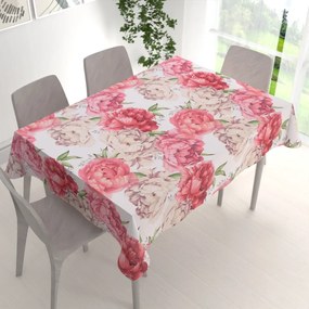 Biante Bavlnený obdĺžnikový obrus Sandra SA-746 Veľké ružovo-béžové pivonky na bielom 60x100 cm