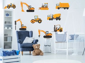 Nákladiaky a bagre textilní prelepiteľné nálepky na stenu hárok 46 x 36 cm