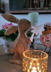 Drevená veľkonočná dekorácia zajačik s kvetinkou - 21*5*14cm