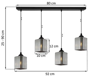Závesné svietidlo Riffle Square, 4x grafitové sklenené tienidlo, b