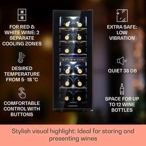 Klarstein Shiraz 12 Duo, vinotéka, 42 l, 12 fliaš, 2 zóny 5-12 / 12-18°C, dotykové ovládanie