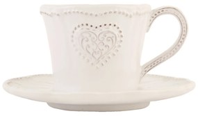 Keramická šálka s tanierikom so srdiečkom Heart - 12*9*7 cm / Ø 15*2 cm / 220 ml