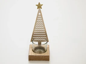 Vianočný kovový svietnik CHRISTMAS TREE 18 cm zlatý