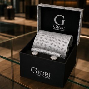 Hodvábna kravata a manžetové gombíky Giori Milano RS0802, biela