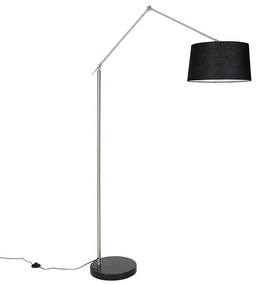 Moderná stojaca lampa oceľ s tienidlom čierny ľan 45 cm - Editor