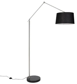 Moderná stojaca lampa oceľ s tienidlom čierny ľan 45 cm - Editor