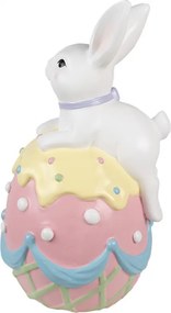 Dekorácia socha biely králik na farebnej kraslici - 32*28*55 cm
