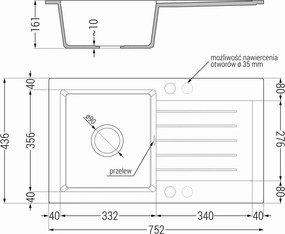 Mexen Pablo - drez granitový 75,2x43,6cm, 1-komorový, béžová, 6510751010-69