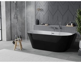 Mexen Oval Slim, voľne stojaca vaňa ku stene, 170 x 80 cm, biela-čierna, chrómový prepad, 52661708075-01