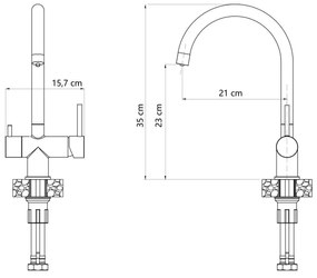 Quadron Caren, vysoká drezová batéria s pripojením vodného filtra, h-350, brúsená oceľ, 3623512_BS