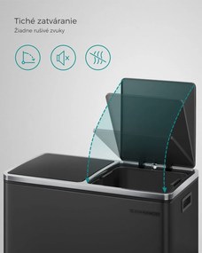 Kôš na separovanie odpadu SORT, 2x30l+vrecia na odpadky, čierna/strieborná SongmicsHome