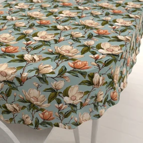 Biante Bavlnený oválny obrus Sandra SA-545 Kvety magnólie na sivomodrom 140x220 cm