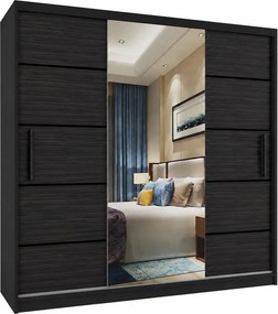Posuvná skriňa 200 cm PREMIUM SO ZÁSUVKAMI so zrkadlom čierna kráľovský eben MT SZP5/1/B/HK/0/KLP