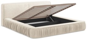 Krémová čalúnená dvojlôžková posteľ s úložným priestorom s roštom 180x200 cm Keoni – Makamii