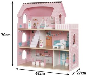 Veľký drevený domček pre bábiky s LED osvetlením